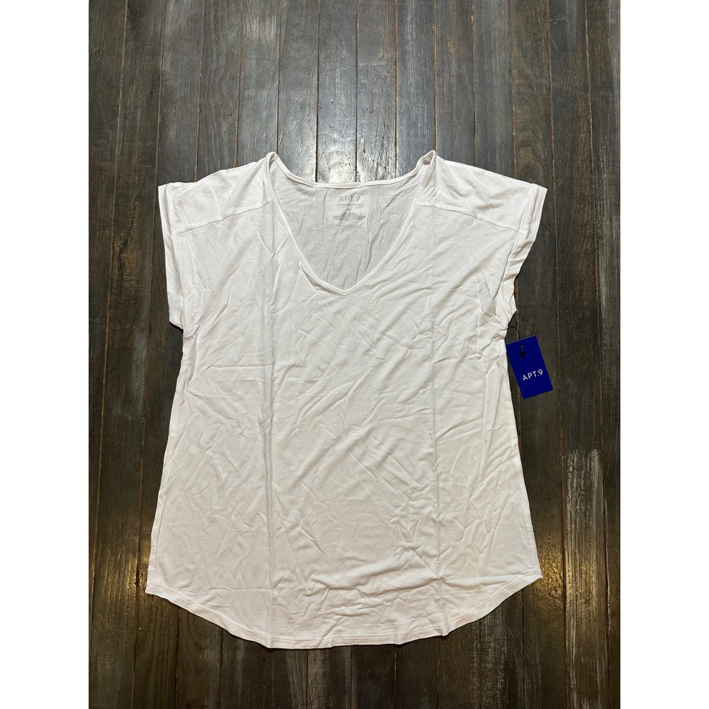 Apt. 9 Womens White V-Neck Short Sleeve T-Shirt Size M Rayon Spandex Stretch Tee